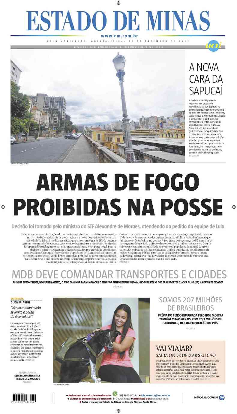Confira a Capa do Jornal Estado de Minas do dia 29/12/2022