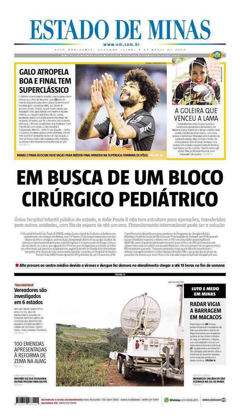 Confira a Capa do Jornal Estado de Minas do dia 08/04/2019(foto: Estado de Minas)