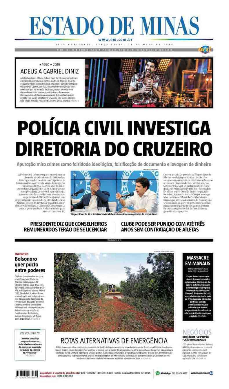 Confira a Capa do Jornal Estado de Minas do dia 28/05/2019(foto: Estado de Minas)