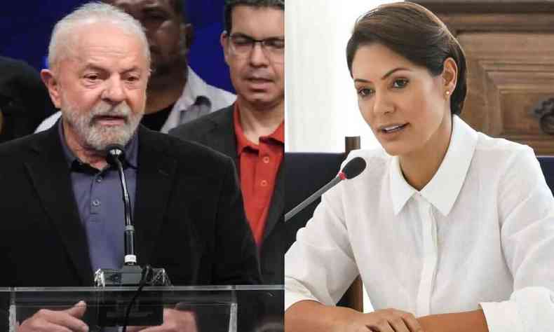 Montagem sobre fotos de Lula e Michelle Bolsonaro