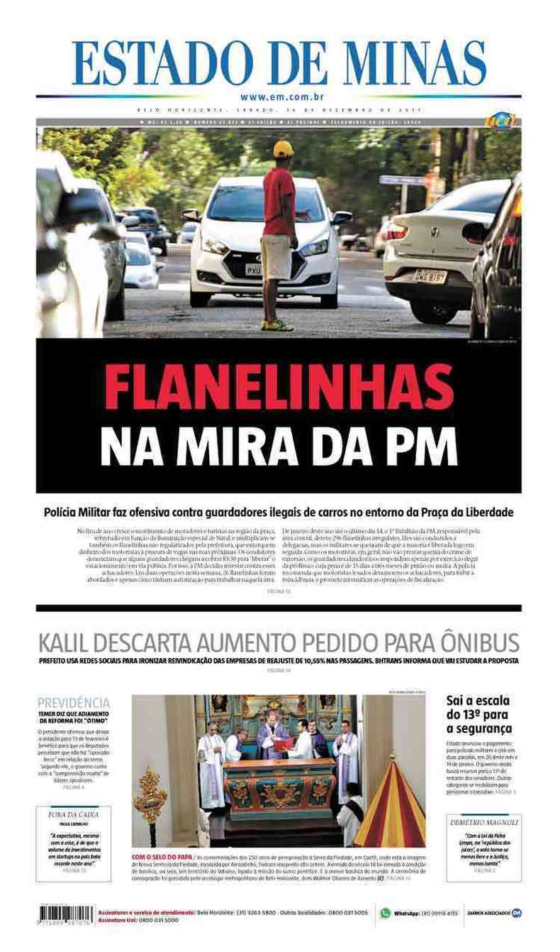 Confira a Capa do Jornal Estado de Minas do dia 16/12/2017