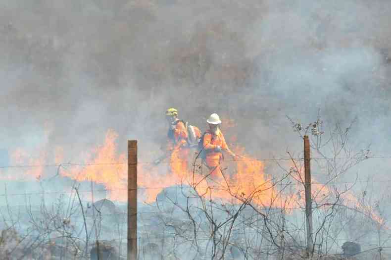 Combate a incndio bombeiros brigadistas incndio que passou da BR-040 e chegou  Serra da Moeda Brumadinho Nova Lima Topo do Mundo