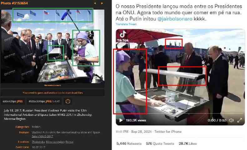 Comparao entre foto publicada em 18 de julho de 2017 pela agncia Sputnik e o vdeo viralizado ( . / )