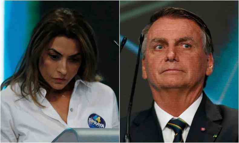Montagem com Soraya e Bolsonaro no debate do SBT 