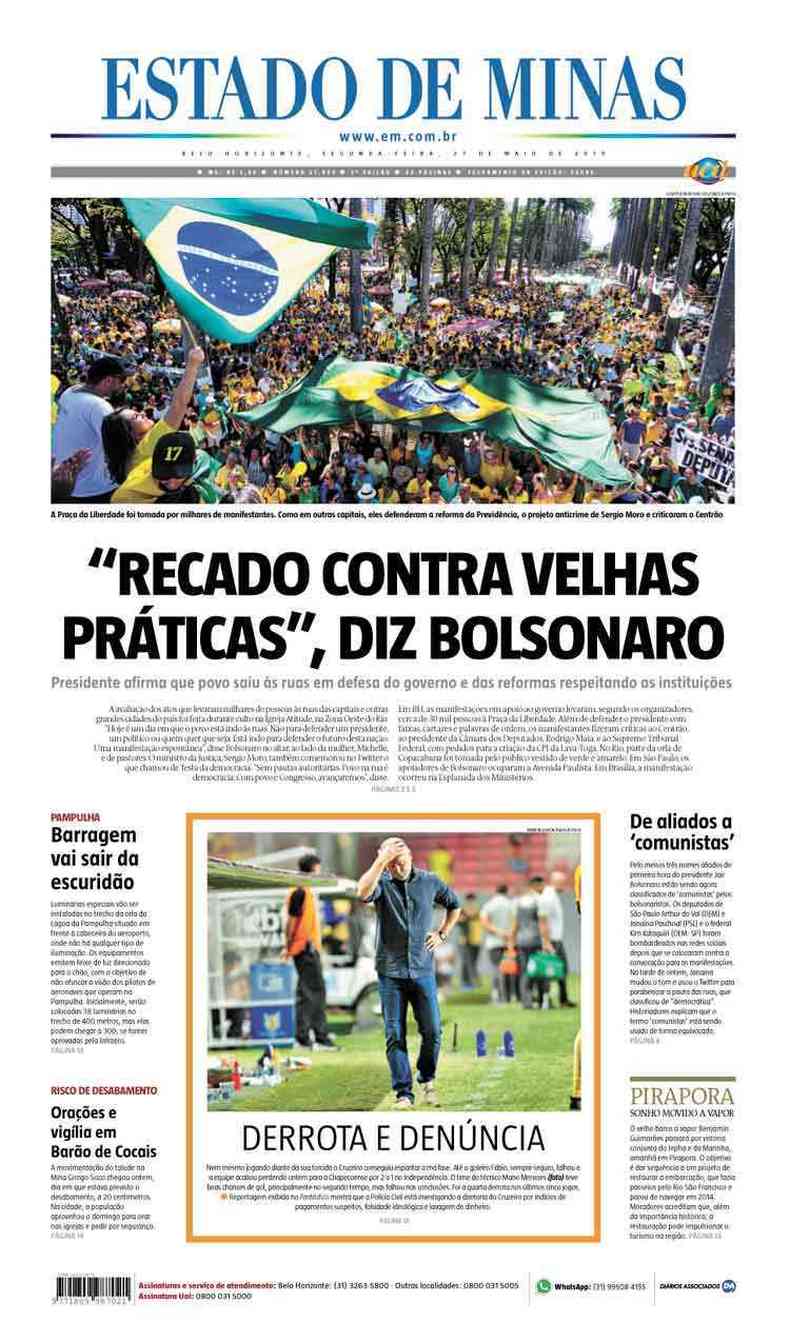 Confira a Capa do Jornal Estado de Minas do dia 27/05/2019(foto: Estado de Minas)