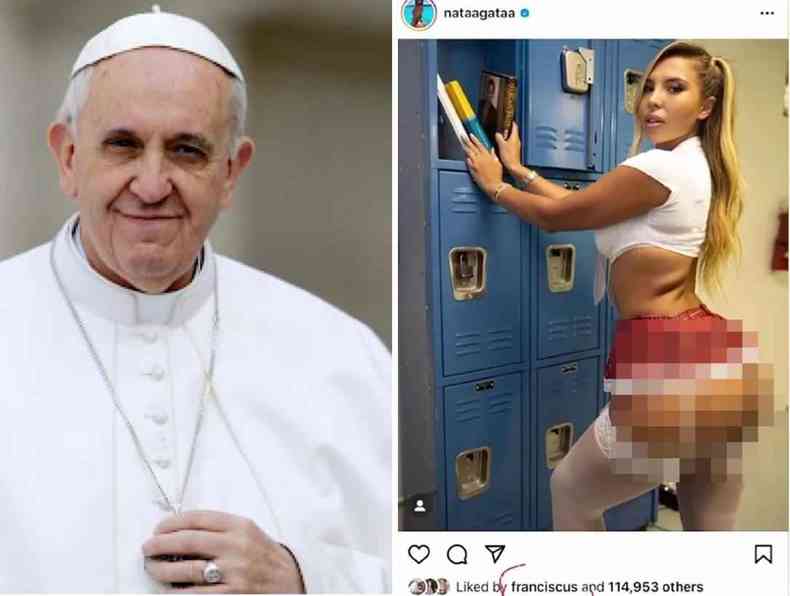 O papa deixou um like em uma foto sexy da modelo brasileira Natalia Garibotto, conhecida nas redes sociais como 'Nata Gata'(foto: Redes Sociais/Reproduo)