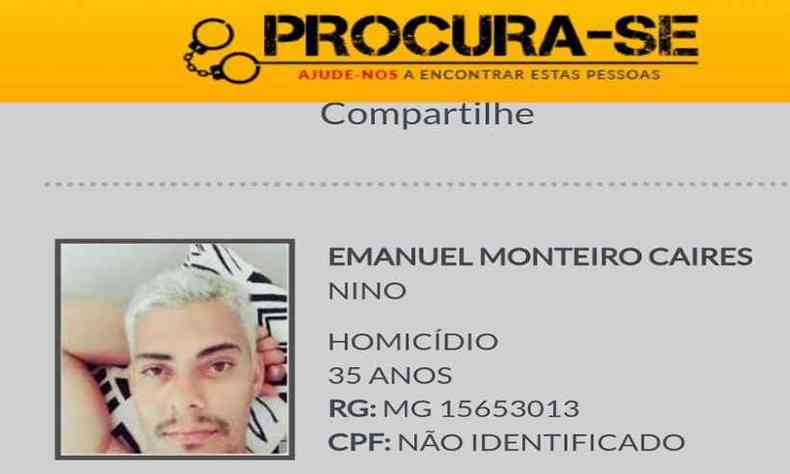 Ficha da lista dos mais procurados de Minas Gerais