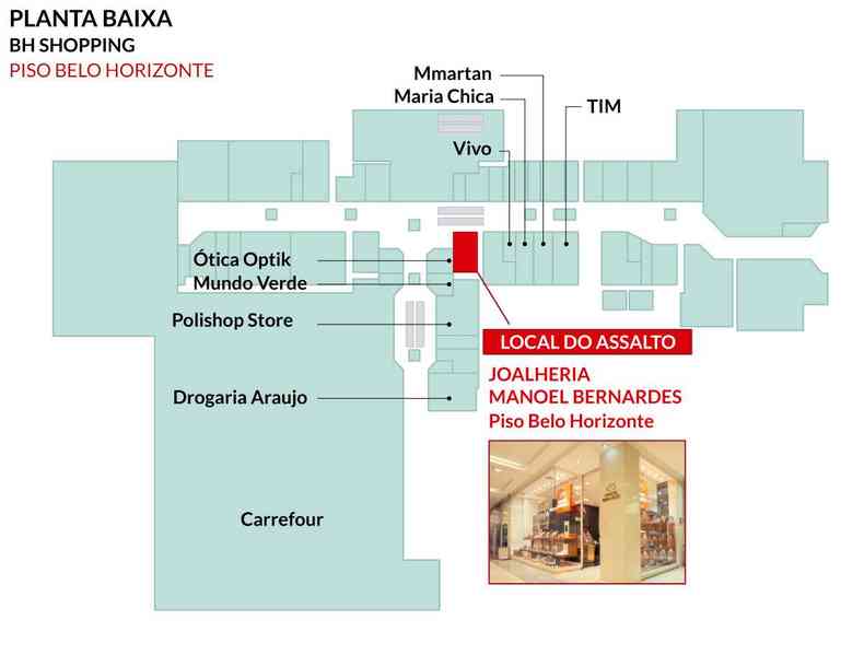 Localização da joalheria Manoel Bernardes no BH Shopping