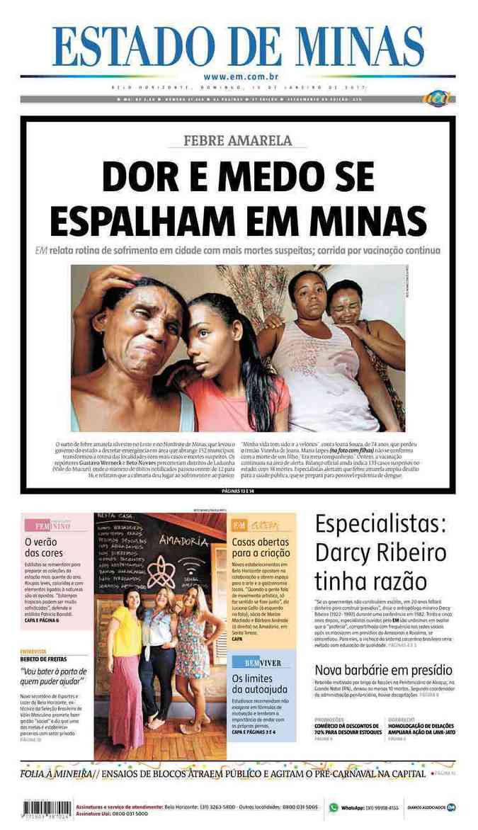 Confira a Capa do Jornal Estado de Minas do dia 15/01/2017