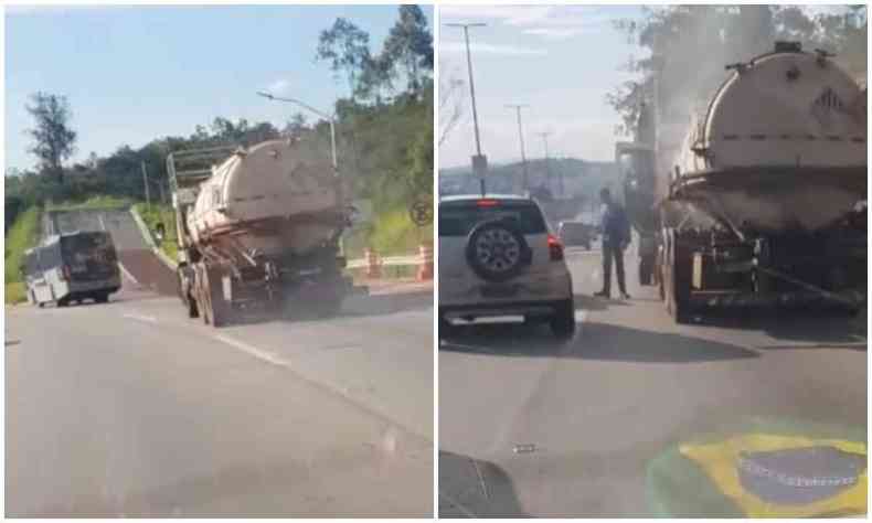 Caminho e coletivo aparecem em viso traseira no Anel Rodovirio