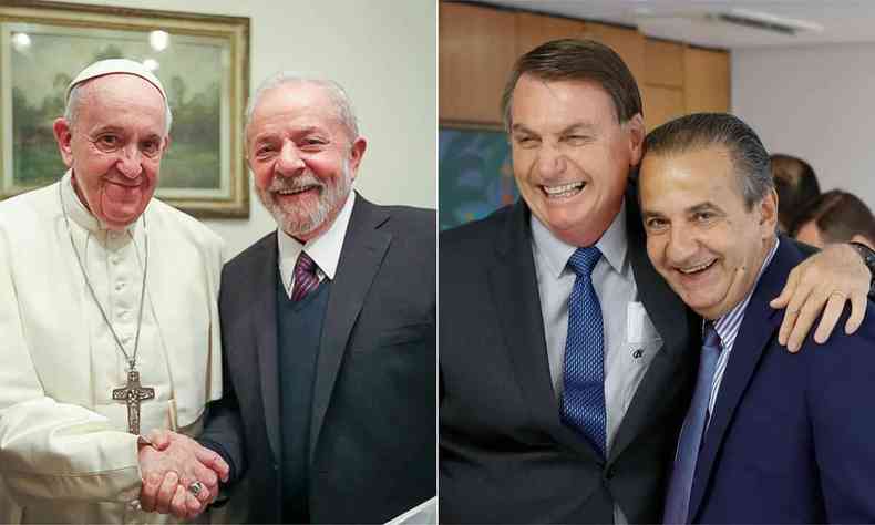 Montagem de fotos de Papa Francisco, Lula, Bolsonaro e Silas Malafaia