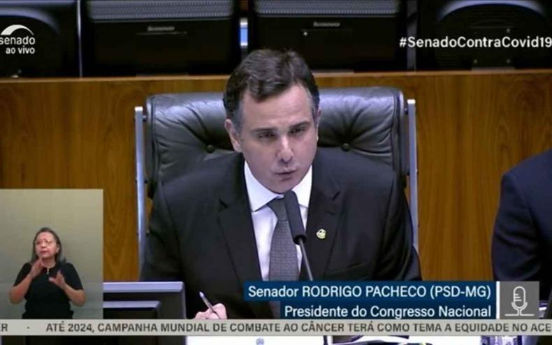 Pacheco discursa na Cmara dos Deputados; foto de reproduo de TV