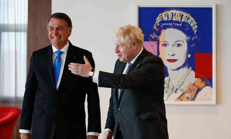 O presidente brasileiro, Jair Bolsonaro, e o premi britnico, Boris Johnsson