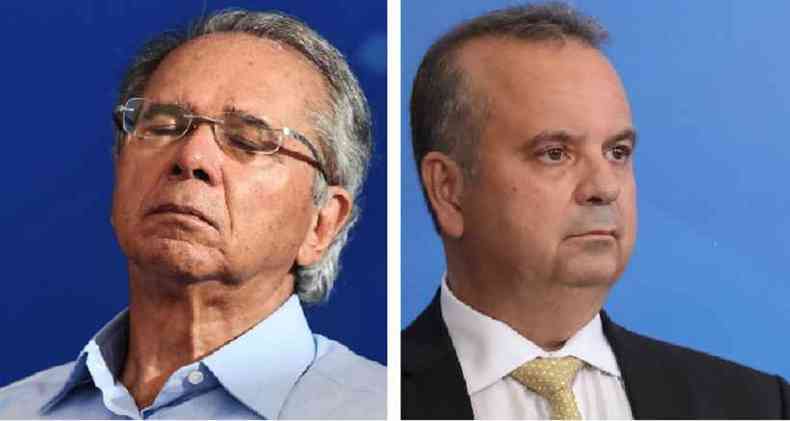 Os ministros Paulo Guedes, da Economia, e Rogrio Marinho, do Desenvolvimento Regional(foto: Evaristo S/AFP e Marcos Corra/PR)