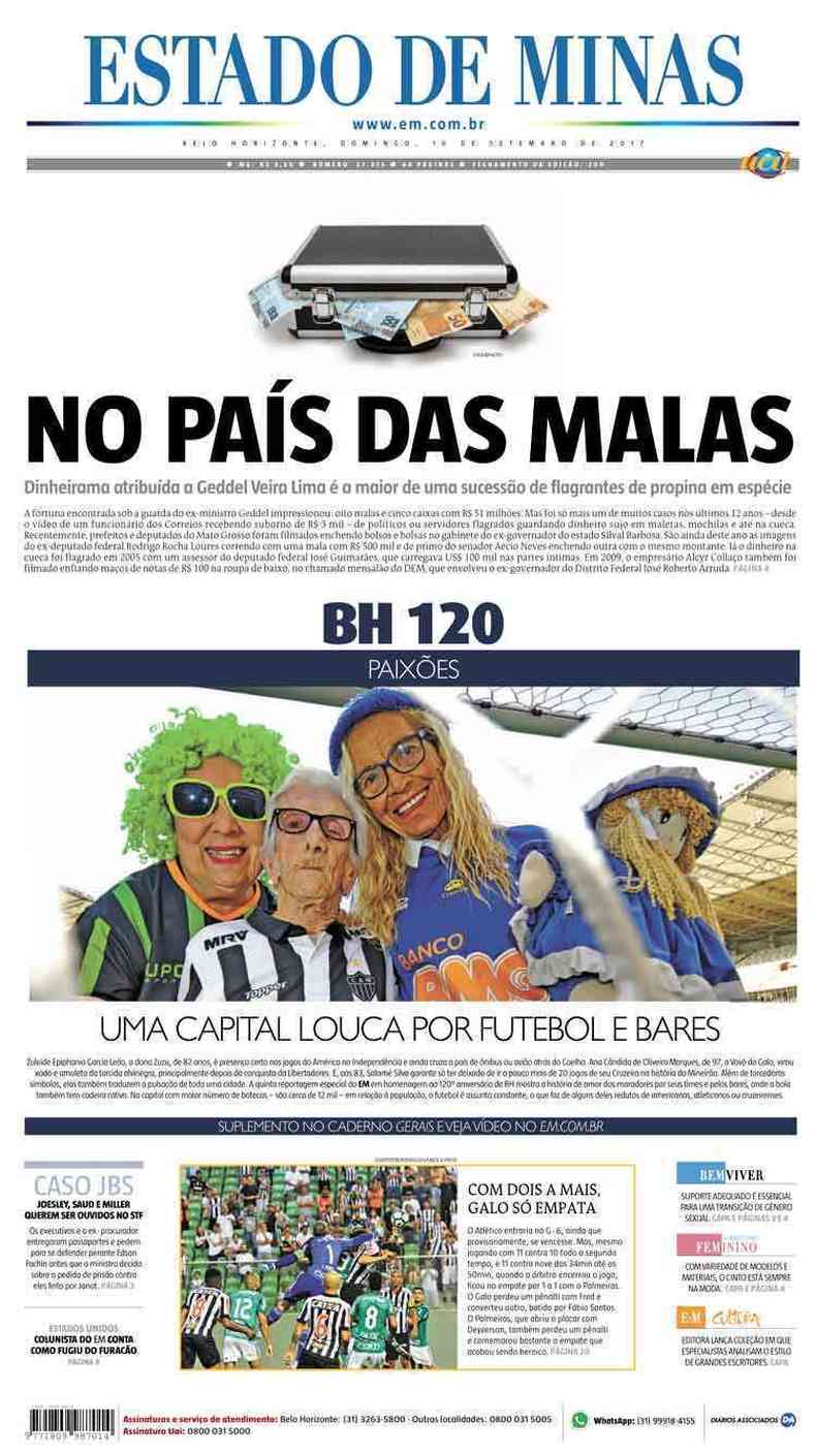 Confira a Capa do Jornal Estado de Minas do dia 10/09/2017