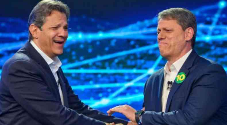 Trcsio de Freitas e Fernando Haddad no debate da Globo.