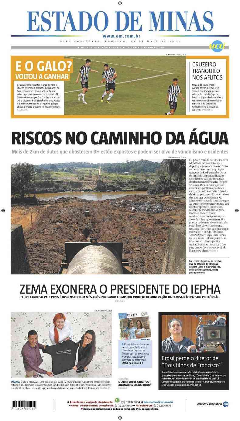 Confira a Capa do Jornal Estado de Minas do dia 15/05/2022