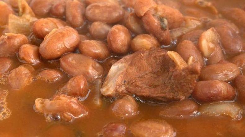 close em feijão com carne, cozido