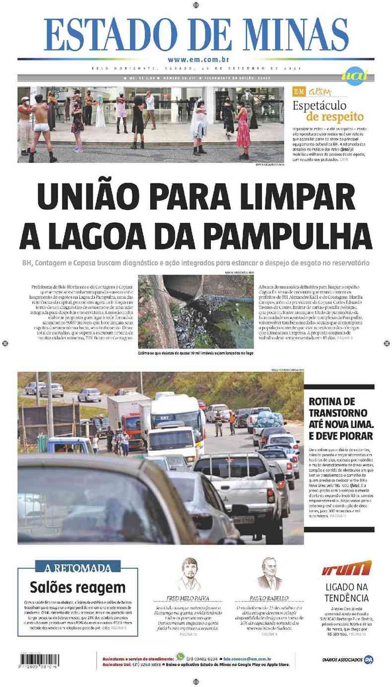 Confira a Capa do Jornal Estado de Minas do dia 25/09/2021