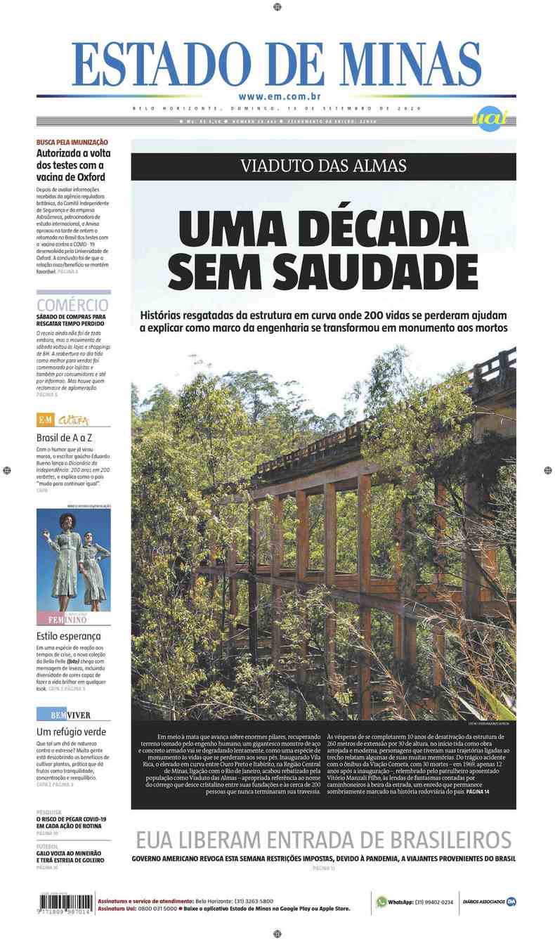 Confira a Capa do Jornal Estado de Minas do dia 13/09/2020(foto: Estado de Minas)