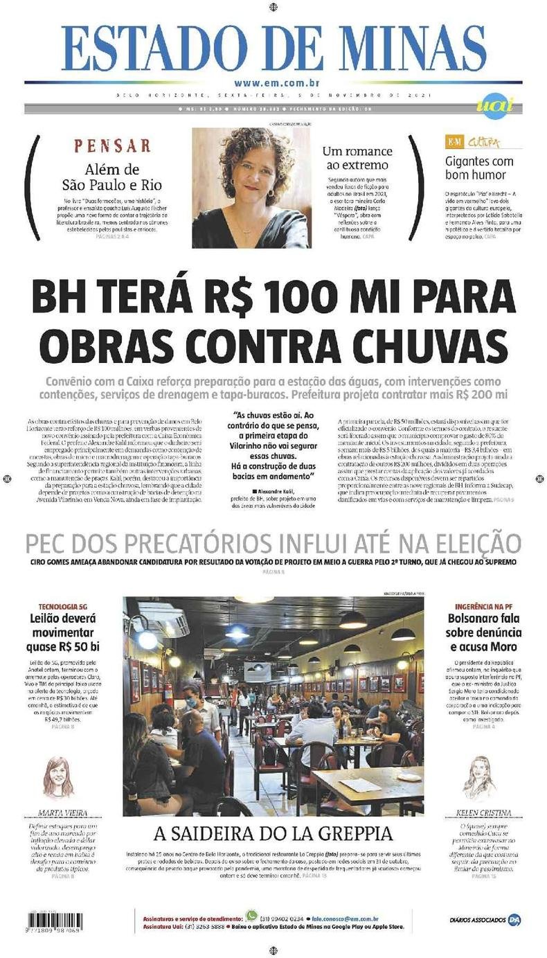 Confira a Capa do Jornal Estado de Minas do dia 05/11/2021