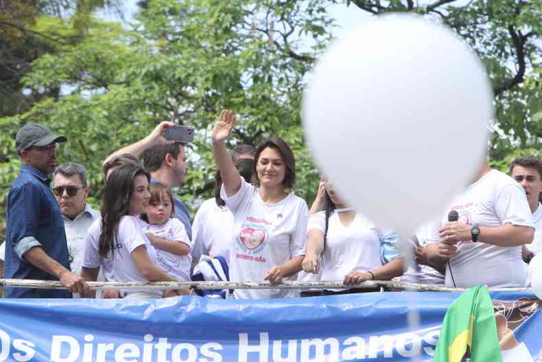 Michelle Bolsonaro discursa na Praa da Liberdade 