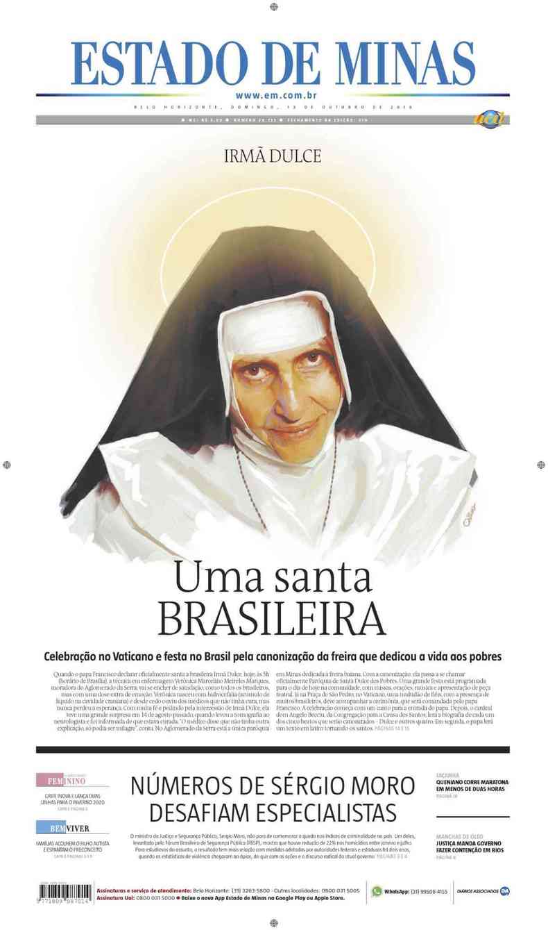Confira a Capa do Jornal Estado de Minas do dia 13/10/2019(foto: Estado de Minas)