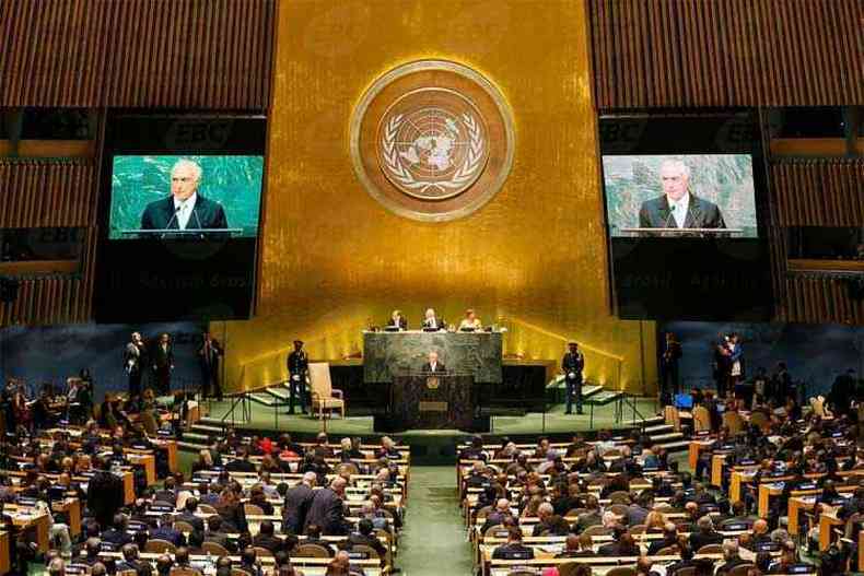 Michel Temer abre o pronunciamento dos chefes de estado e de governo que esto em Nova York para a 71 Assembleia Geral da Organizao das Naes Unidas(foto: Beto Barata/PR)