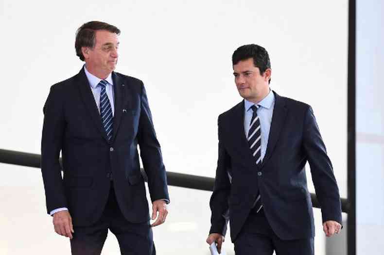 Jair Bolsonaro e seu ex-ministro da Justia, Sergio Moro(foto: Evaristo S/AFP)