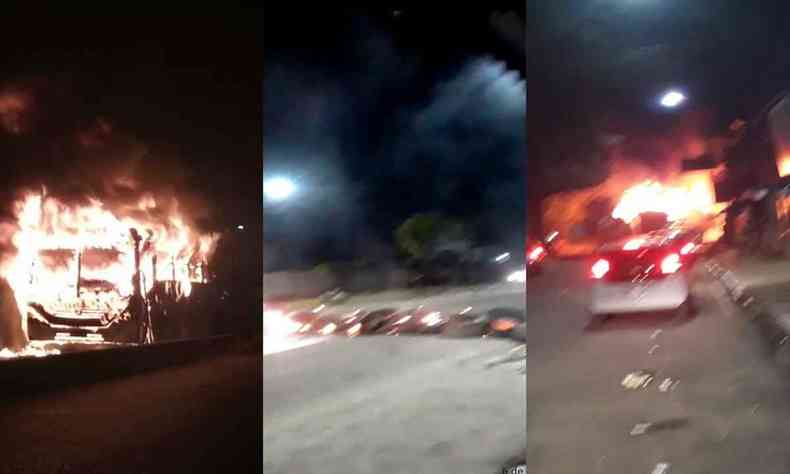 Imagens de nibus incendiados em Manaus na madrugada deste domingo (06/06)(foto: Reproduo/redes Sociais)