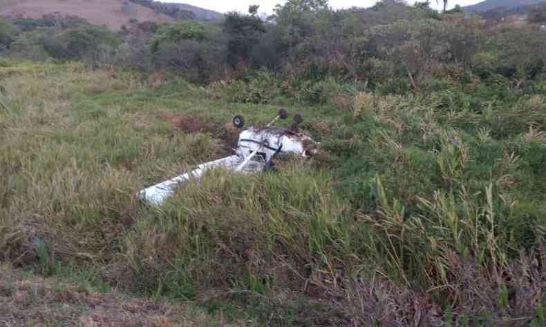 Avio parou em uma vegetao s margens da rodovia(foto: WhatsApp/Reproduo)