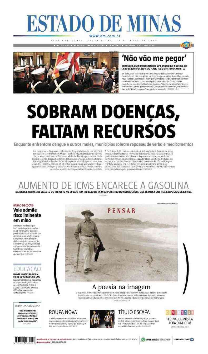 Confira a Capa do Jornal Estado de Minas do dia 17/05/2019(foto: Estado de Minas)