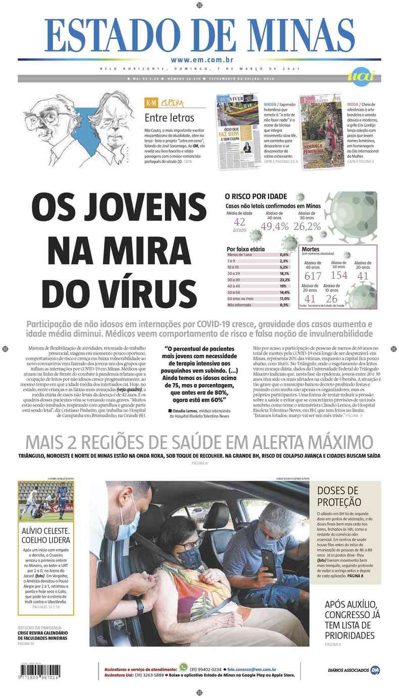 Confira a Capa do Jornal Estado de Minas do dia 07/03/2021(foto: Estado de Minas)