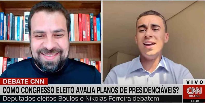 Debate entre Guilherme Boulos ( esquerda) e Nikolas Ferreira ( direita)