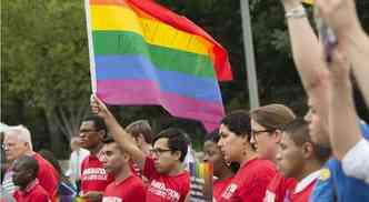 Grupo protesta em prol dos direitos gays nos Estados Unidos(foto: SAUL LOEB / AFP)
