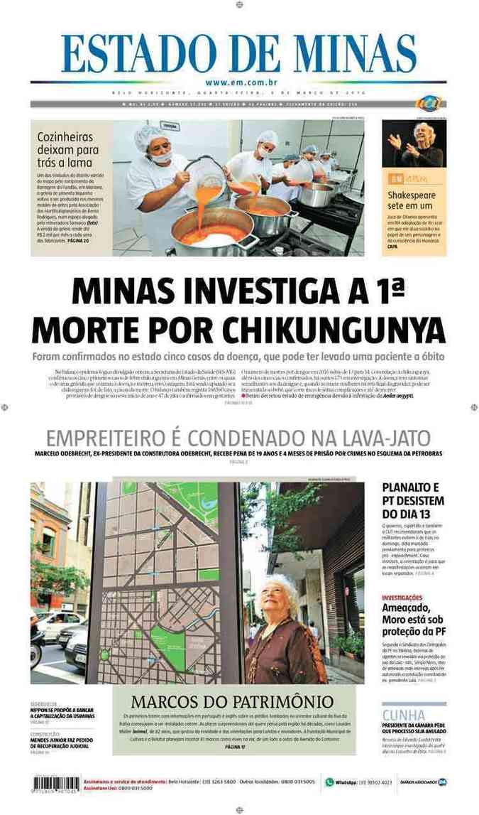 Confira a Capa do Jornal Estado de Minas do dia 09/03/2016
