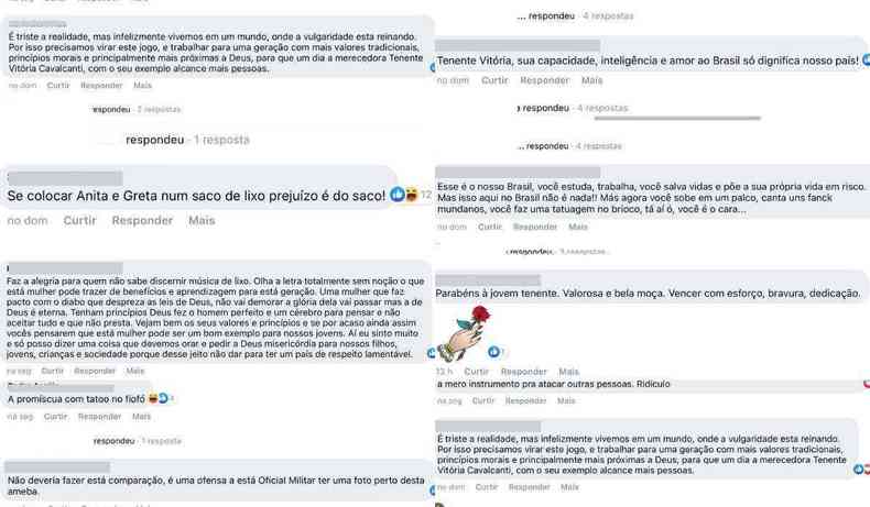 Montagem de comentrios que criticam a Anitta e exaltam a suposta tenente Vitoria