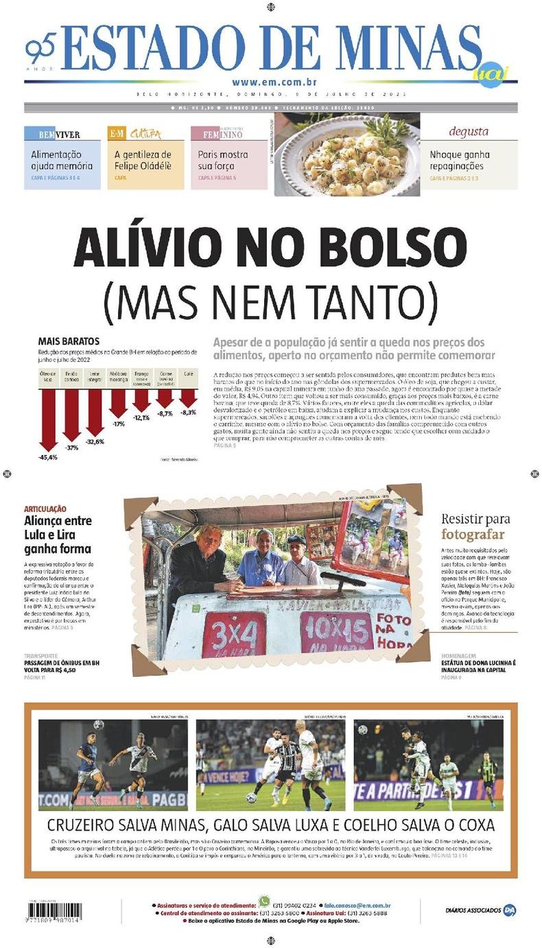 Confira a Capa do Jornal Estado de Minas do dia 09/07/2023