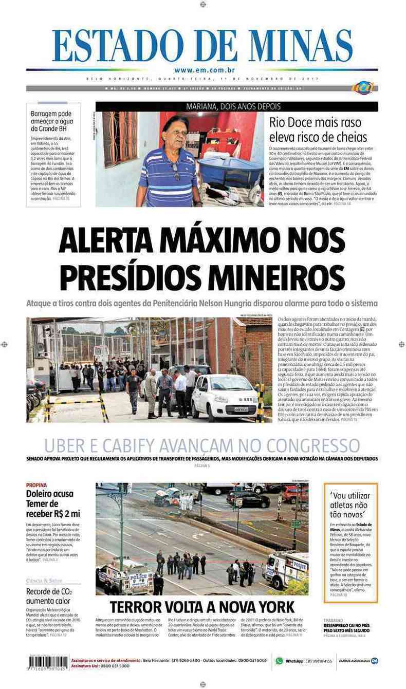 Confira a Capa do Jornal Estado de Minas do dia 01/11/2017