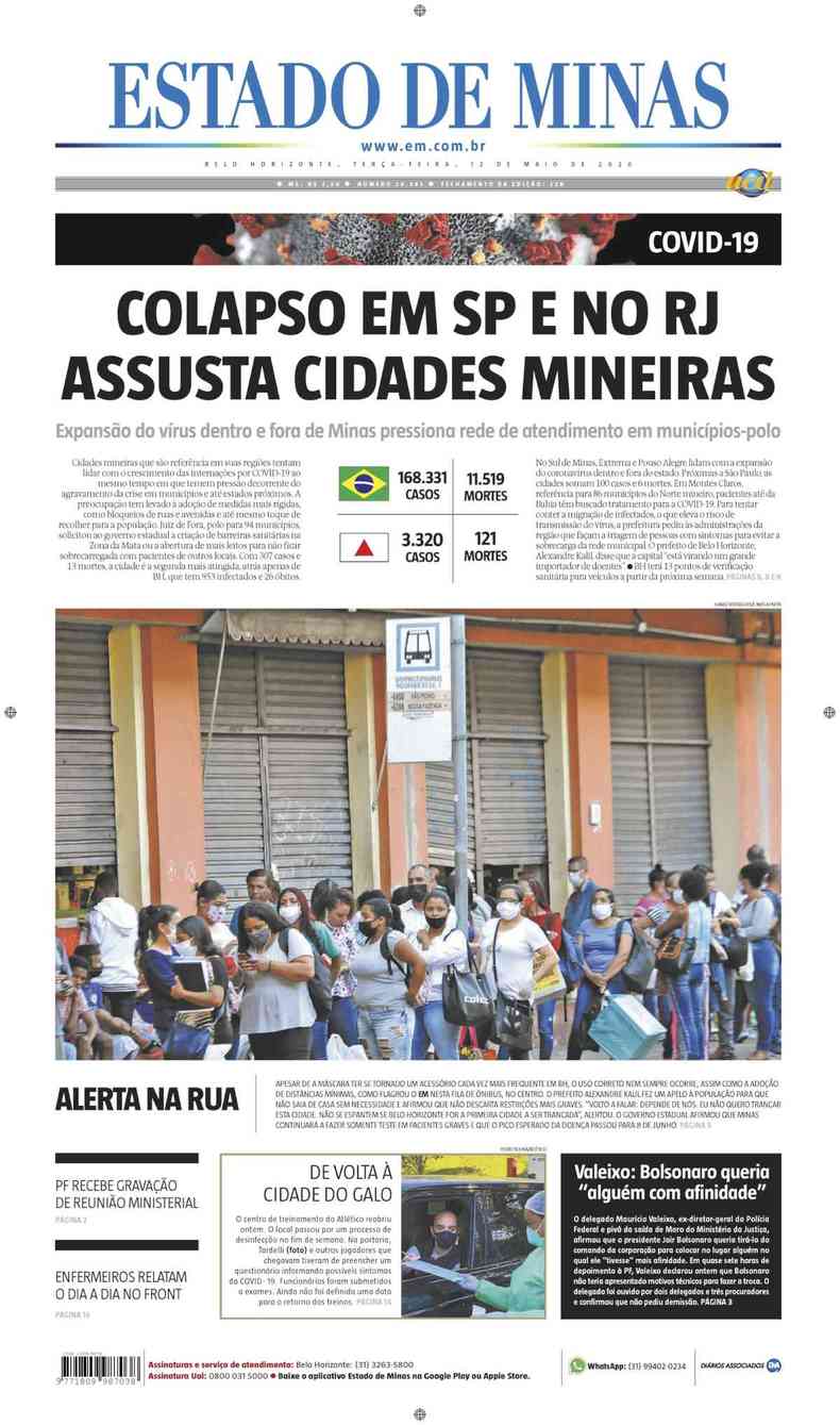 Confira a Capa do Jornal Estado de Minas do dia 12/05/2020(foto: Estado de Minas)