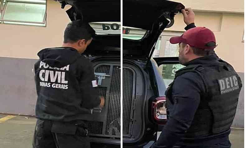 Montagem de duas fotos mostra dois policiais civis no momento das prises dos criminosos