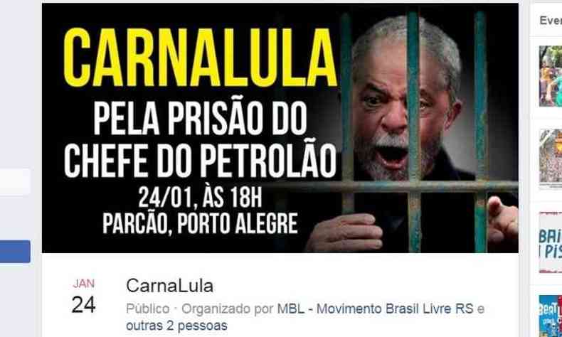 Os opositores de Lula dizem que a possvel condenao merece um pr-carnaval(foto: Reproduo Facebook)