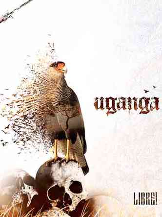Ilustrao mostra carcar pousado em caveiras na capa do disco Libre, da banda Uganga 