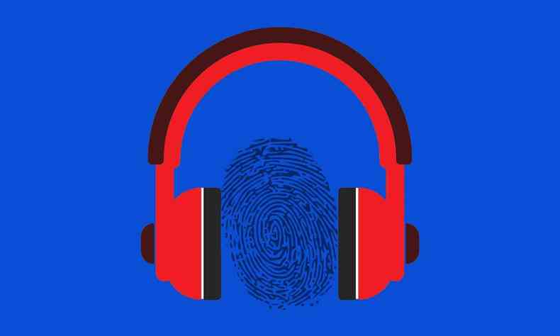 ilustrao de fundo azul com fone de ouvido e impresso digital