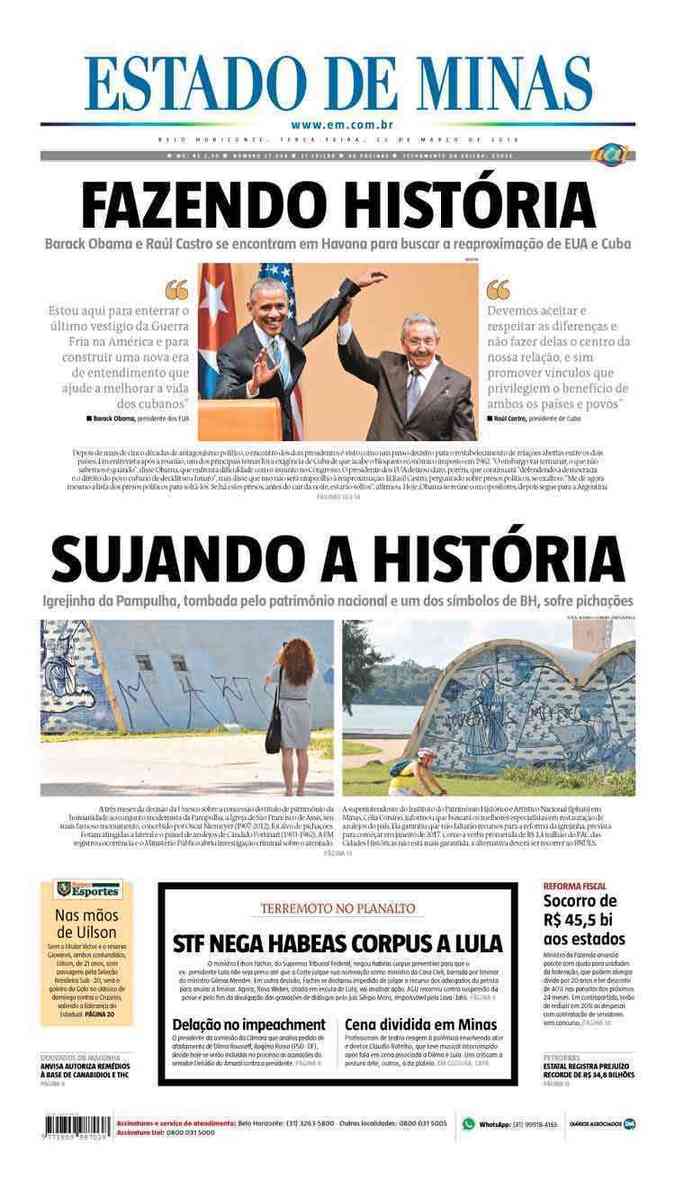 Confira a Capa do Jornal Estado de Minas do dia 22/03/2016