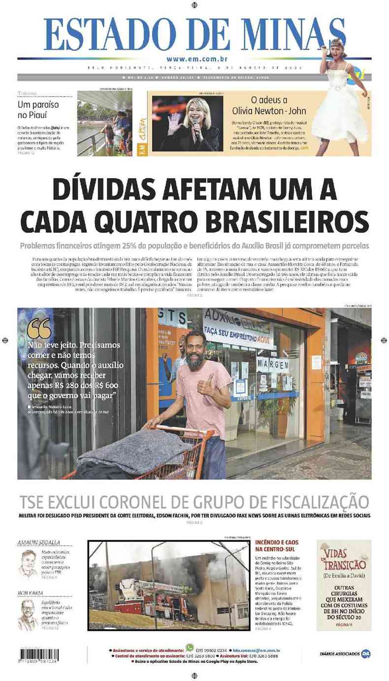 Confira a Capa do Jornal Estado de Minas do dia 09/08/2022