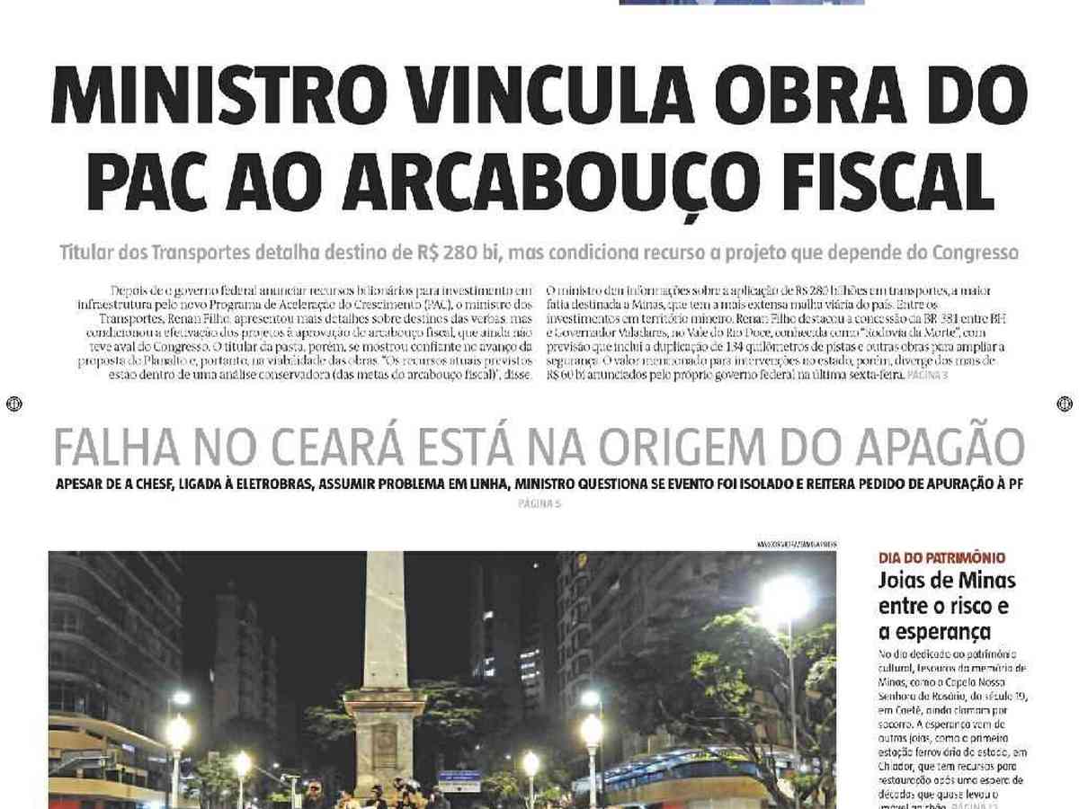Confira a Capa do Jornal Estado de Minas do dia 17/08/2017