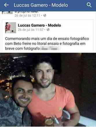Jos Roberto Freire ( esquerda na foto, com o modelo Luccas Gamero) confessou envolvimento na execuo de Larissa (no alto) e teve loja destruda por moradores revoltados(foto: Facebook/Reproduo da Internet)