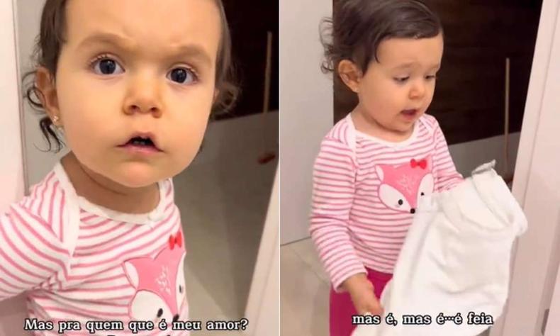 Com a dicção quase perfeita, a garota se tornou uma sensação nas redes sociais(foto: Arquivo Pessoal) Montagem da Julia
