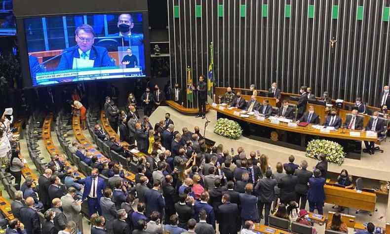 O presidente Jair Bolsonaro discursou no plenrio da Cmara dos Deputados, na solenidade de abertura dos trabalhos legislativos deste ano(foto: FBIO RODRIGUES POZZEBOM/AGNCIA BRASIL)